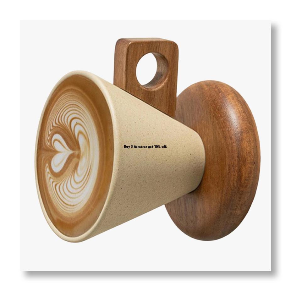 Coffee Tea - Ceramic Coffee Cup& Wood Base Spoon