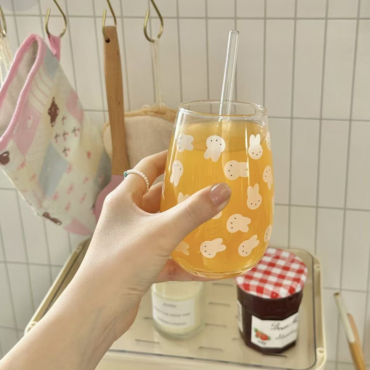 Cute Miffy Rabbit Printed Glas - Coffee Tea ulasan dan harga