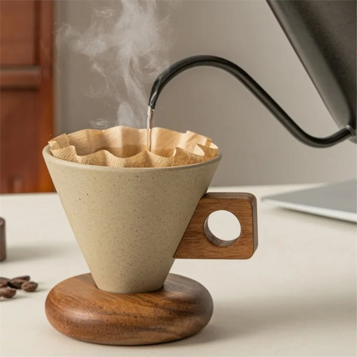 Ceramic Coffee Cup& Wood Base  - Coffee Tea ulasan dan harga