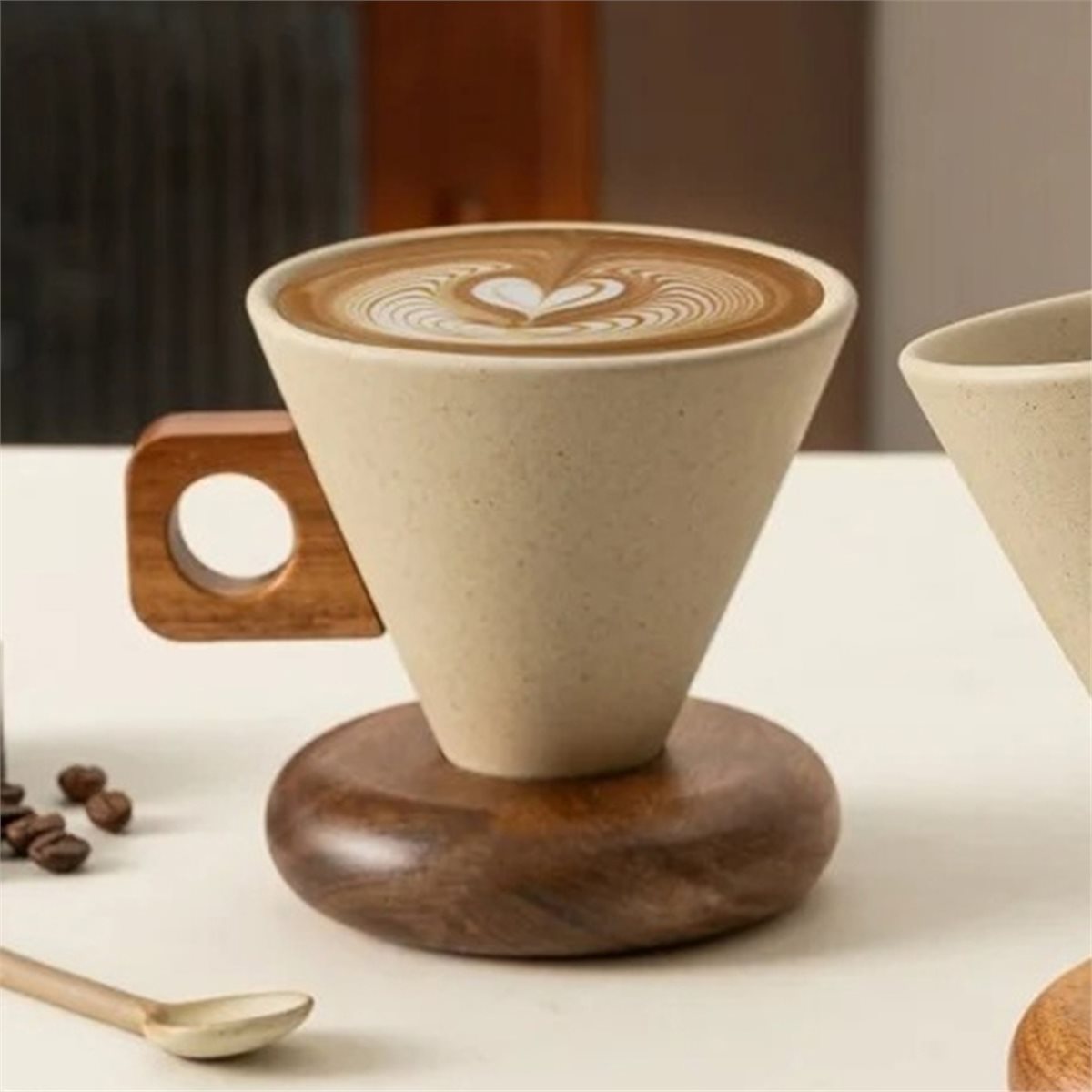Ceramic Coffee Cup& Wood Base  - Coffee Tea ulasan dan harga