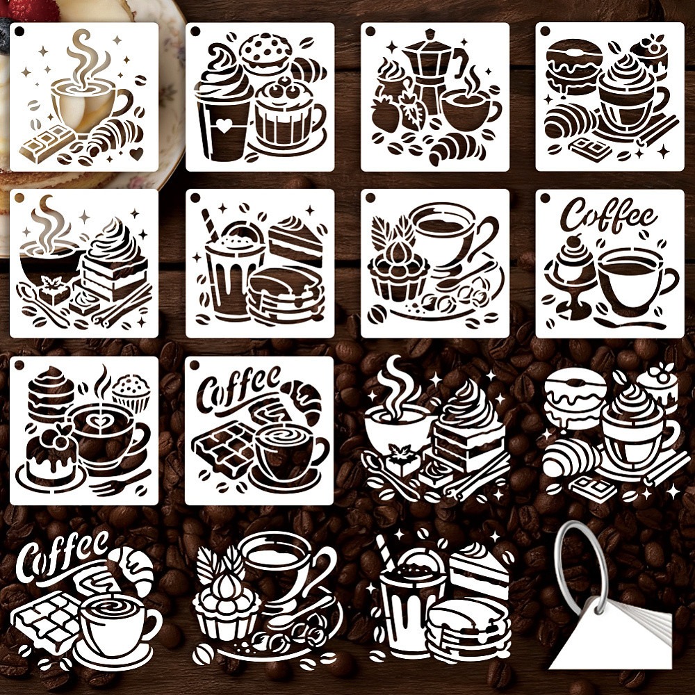 10 Sheets Coffee Stencils for  - Draw Coffee And Tea ulasan dan harga