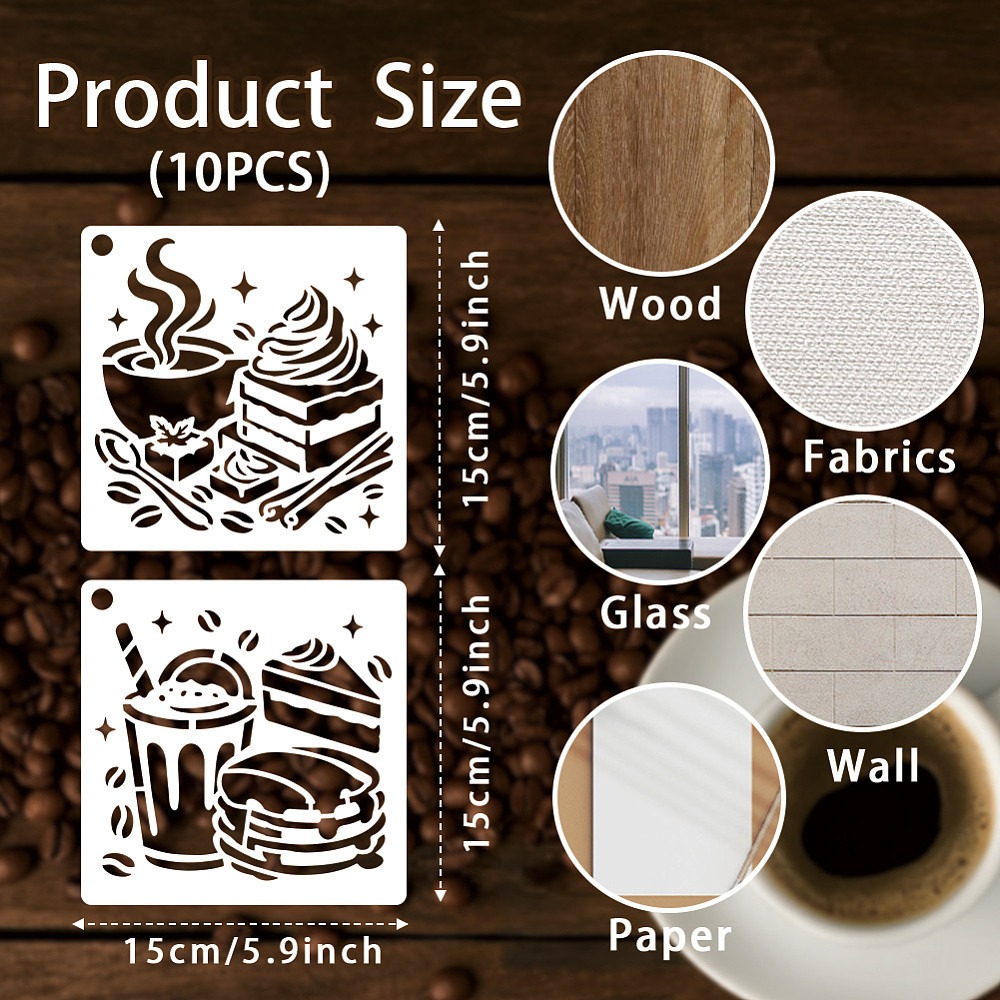 10 Sheets Coffee Stencils for  - Draw Coffee And Tea ulasan dan harga