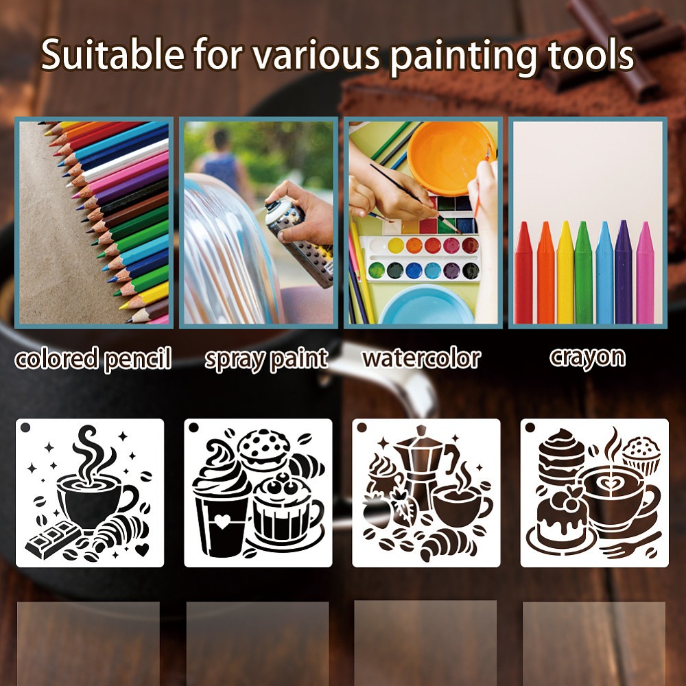 10 Sheets Coffee Stencils for  - Draw Coffee And Tea ulasan dan harga