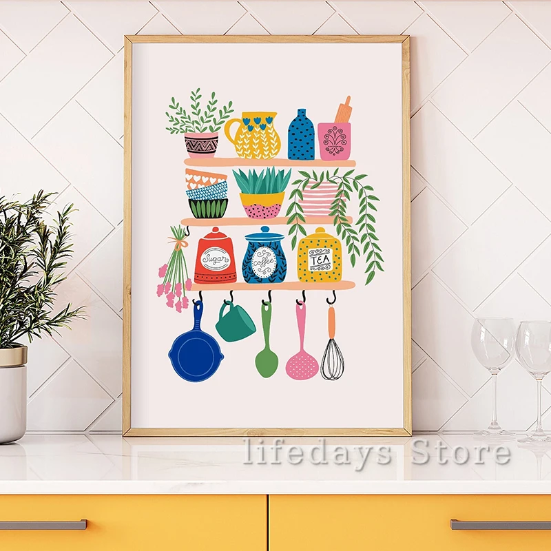 Canvas Painting Colourful Kitc - Coffee And Tea Lyrics ulasan dan harga