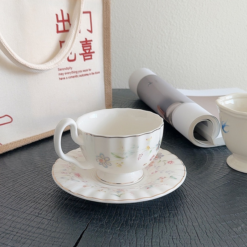 Gold-drawing Floral Print Coff - Draw Coffee And Tea ulasan dan harga
