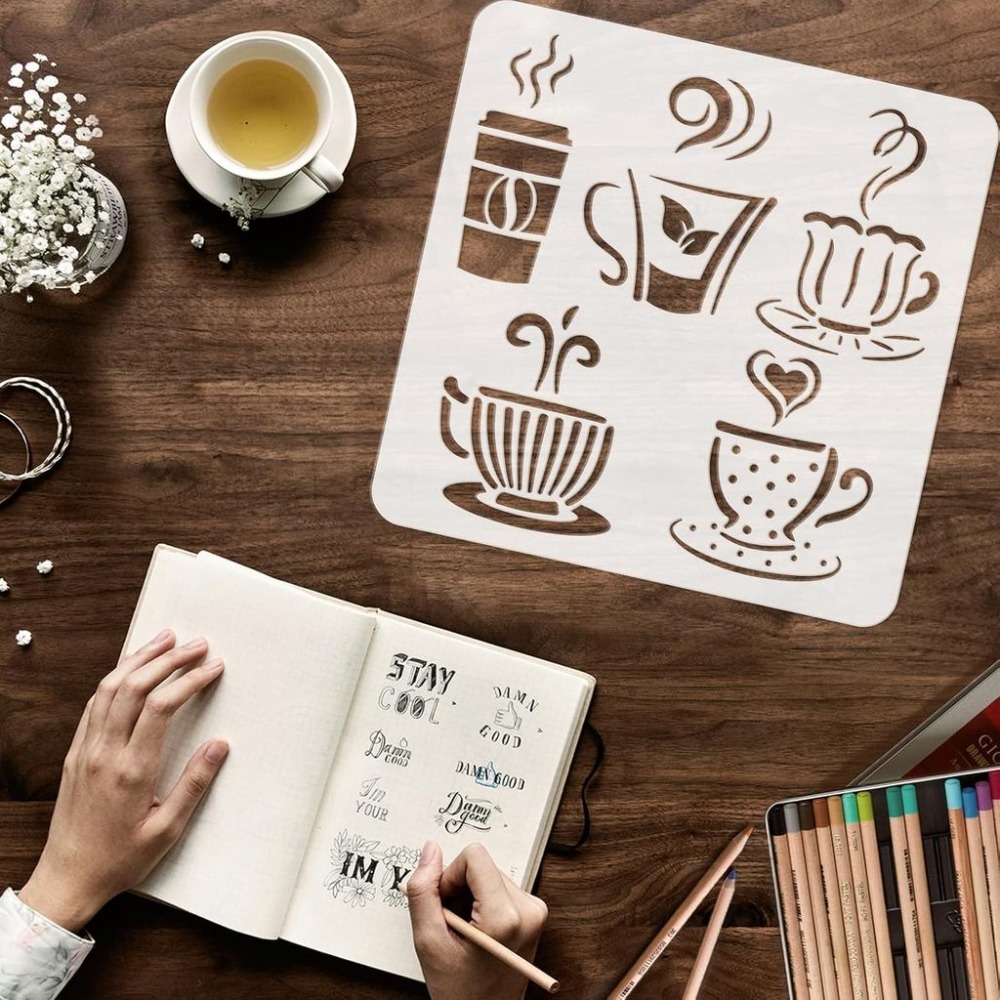 Hot Drinks Stencil for Paintin - Draw Coffee And Tea ulasan dan harga